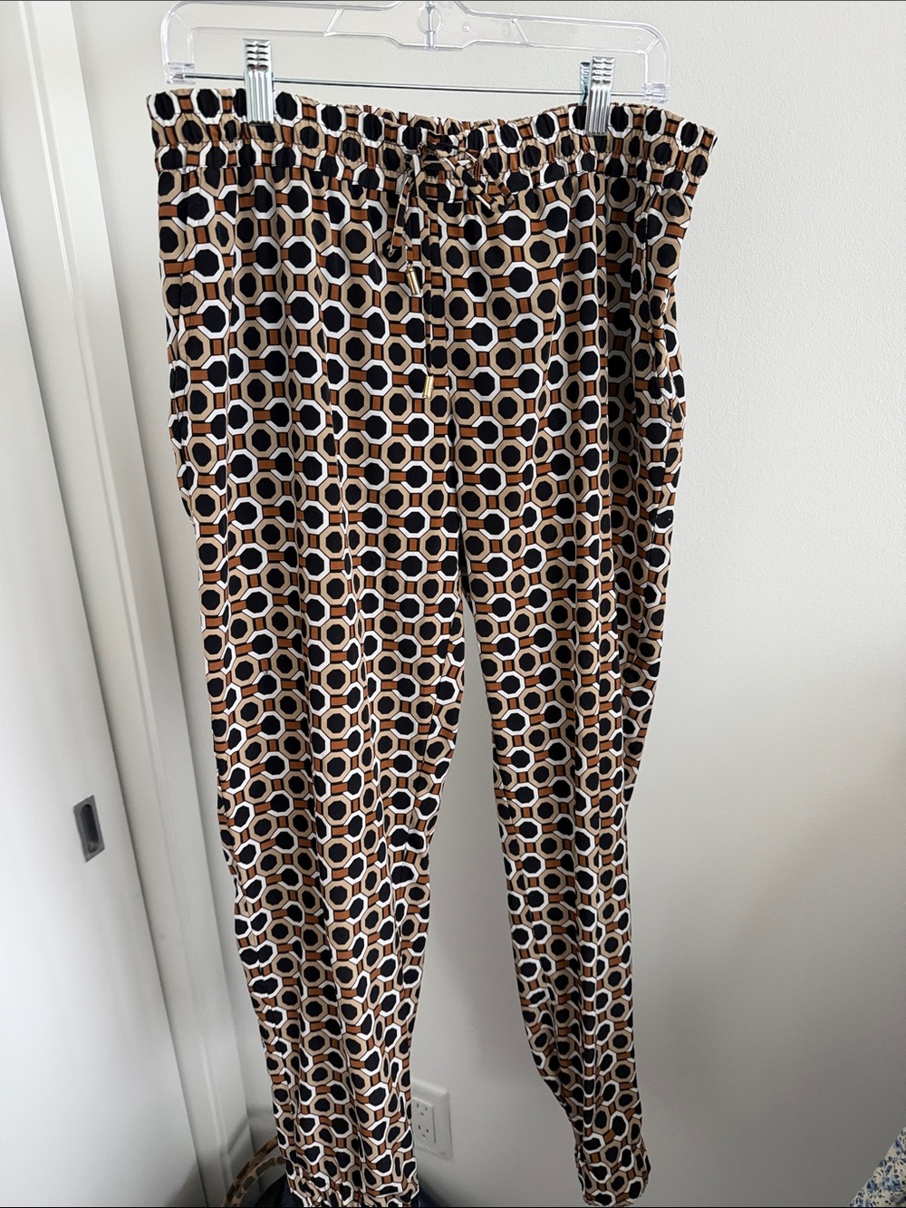 Michael Kors Women's Geometric Print Elastic Waist Pants - Brown/Black